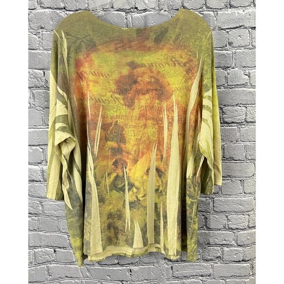 Dressbarn Woman 2X Textured Multicolor Abstract Print Top 3/4 Sleeve Scoop Neck - Picture 2 of 6